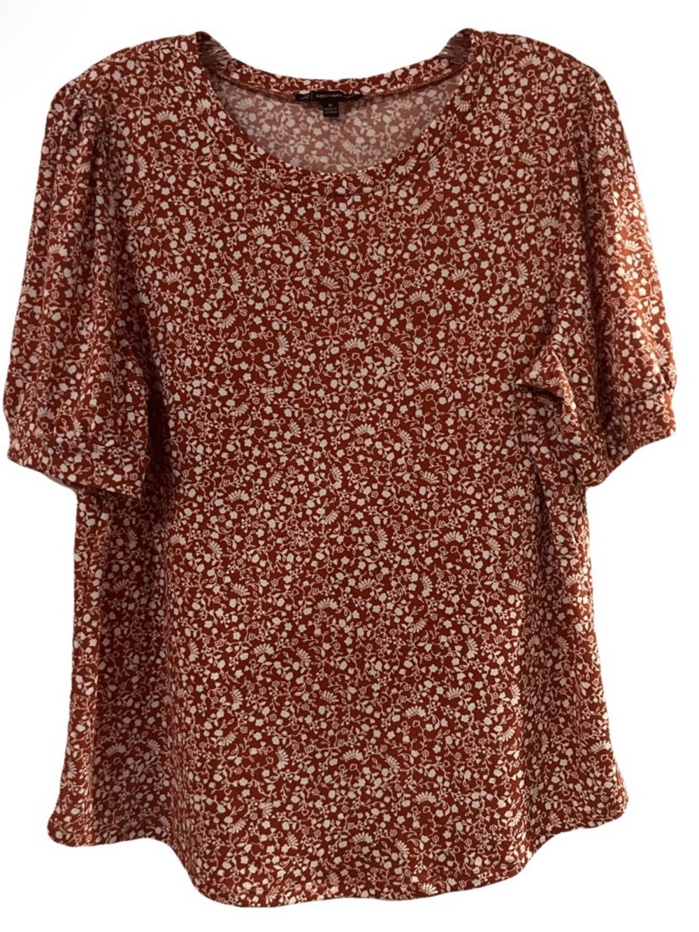 Adrianna Papell Burnt Orange Floral Short Puff Sleeve Fancy Tee Career Wear